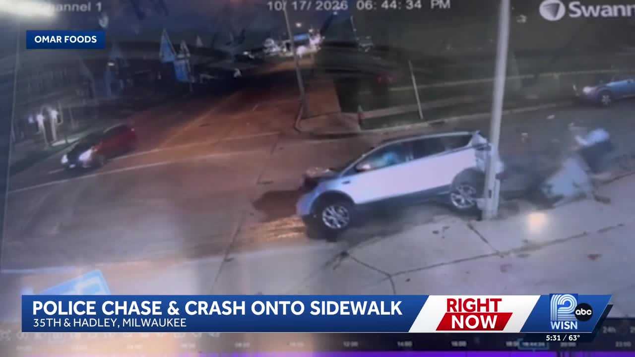Video: Milwaukee police chase ends with crash onto sidewalk — WISN 12 Milwaukee, Woodside Community news