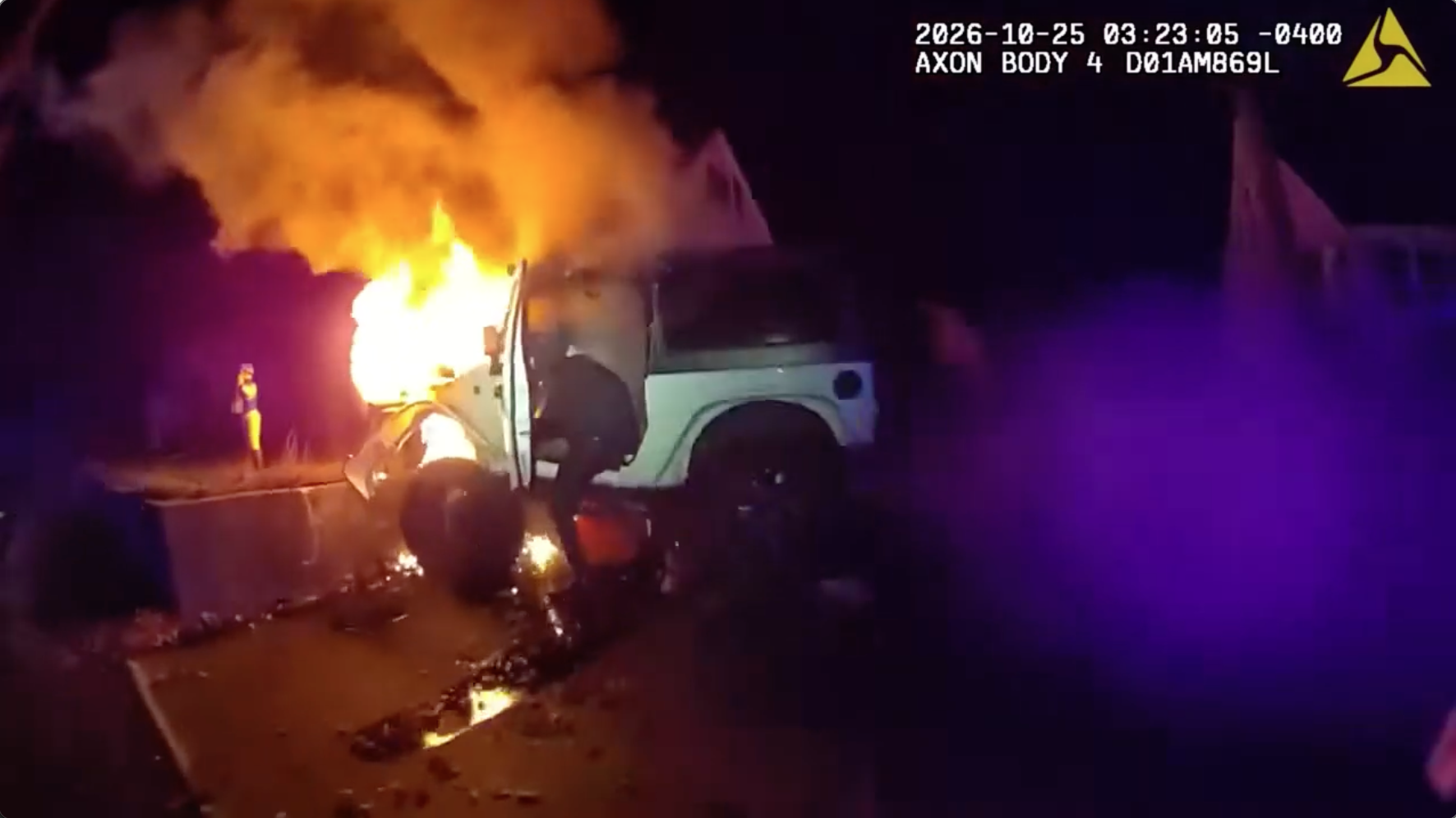 Bodycam video shows police rescuing man from burning Jeep after crash; driver facing multiple charges — KTVU FOX 2 Bay Area, Woodside Community news